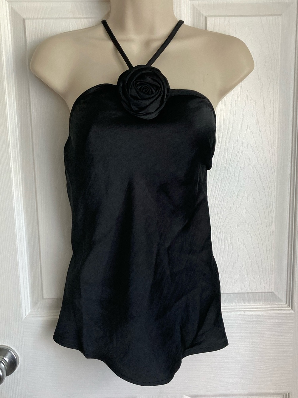 A New Day Black Halter Top with Rose Accent Womens Large